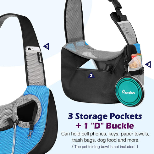 Pawaboo Pet Dog Sling Carrier, Hand Free Drawstring Dog Papoose with Adjustable Strap, Breathable Mesh Bag for Puppy