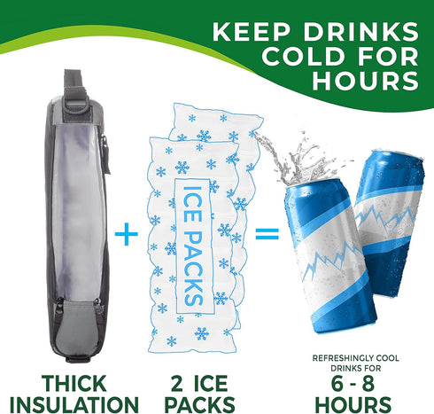 Golf Cooler Bag with 2 Ice Packs - Insulated Sleeve Holds 6 Beer Cans or 2 Wine Bottles, Fits in Golf Bags