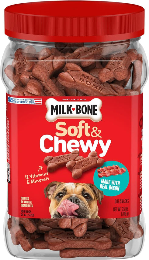 25 25 Milk-Bone Soft & Chewy Dog Treats Bundle: Beef & Filet Mignon Recipe Ounce + Real Bacon Ounce