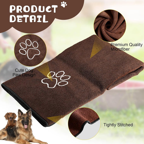Chumia 4 Pack Extra Large Quick Drying Dog Towels, Absorbent Microfiber Pet Bath Towels (Gray, Coffee, 16 x 32 in)