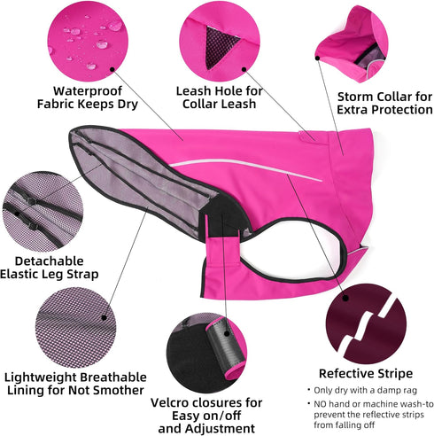 Mile High Life Dog Raincoat, Adjustable Waterproof Reflective Jacket for Small Medium Large Dogs (Hot Pink, M)