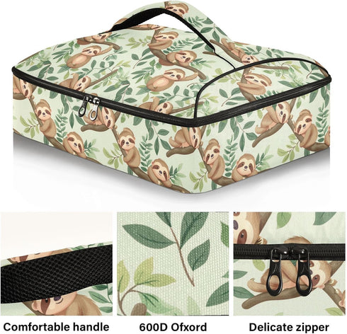 ALAZA Insulated Casserole Carrier for Hot or Cold Food, Cute Baby Sloths Relaxing Food Carrier for Potluck Cookouts