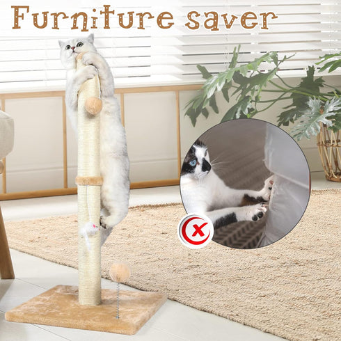 ANWA 32" Tall Cat Scratching Post, 3-in-1 with Plush Toys, Premium Sisal for Cats of All Ages, Stable Base