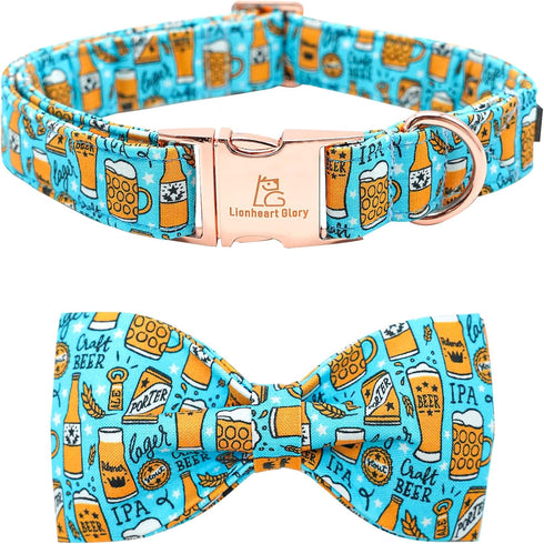 Lionheart glory Dog Collar with Bow, Adjustable Soft Blue Collar for Small Dogs, Party Collar for Boys or Girls