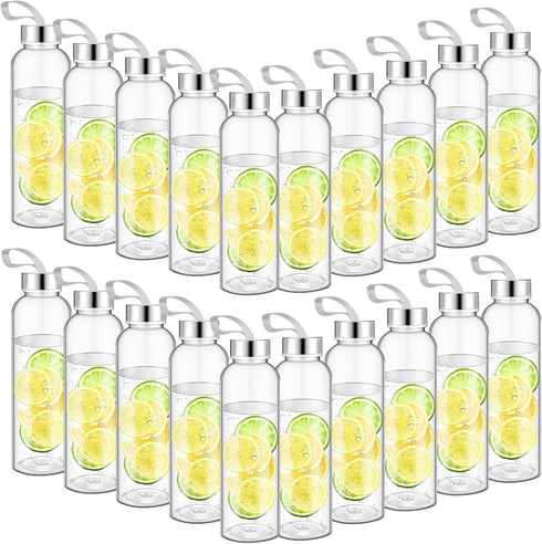 Zubebe 20 Pcs 14 oz Reusable Water Bottles, Clear Bottles with Stainless Steel Leak Proof Lids for Beverages