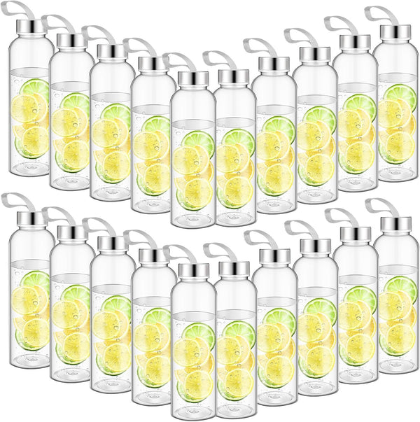 Zubebe 20 Pcs 14 oz Reusable Water Bottles, Clear Bottles with Stainless Steel Leak Proof Lids for Beverages