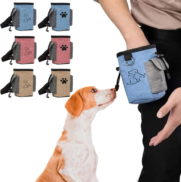 Dog Treat Pouch, Lightweight Portable Pet Safe Treat Bag with Built-in Poop Bag Dispenser (Red, Paw)