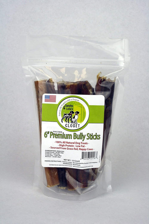 Sancho & Lola's Bully Sticks for Dogs Standard (10 Count) - High-Protein Beef Pizzle Chews, No Antibiotics