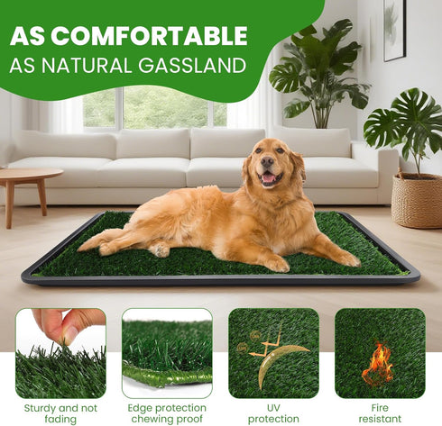 4-Layer 35.4"x23.6") FURWAY Dog Grass Pad with Tray Artificial Grass Puppy Pee Pad for Dogs, Reusable Training Potty