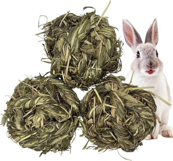 Tfwadmx Rabbit Timothy Grass Ball, Small Animal Activity Play Balls Chew Toys for Bunny, Guinea Pig, Hamster, Rat,