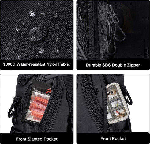 Piscifun Fishing Tackle Backpack with Rod & Gear Holder, Lightweight Water-Resistant Storage Bag