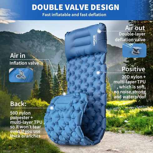 HiiPeak Sleeping Pad for Camping, Ultralight Inflatable Mat with Built-in Foot Pump & Pillow