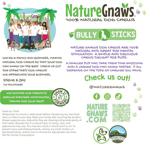 Nature Gnaws Large Bully Sticks for Dogs - 11-12" (10 Count) - Thick, Long Lasting Chews for Aggressive Chewers and