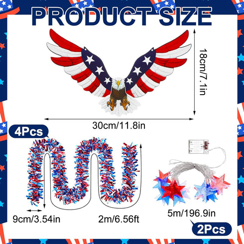 Daifunli 4th 250th of July Patriotic Golf Cart Decorations Kit Anniversary Star String Lights Battery Operated American