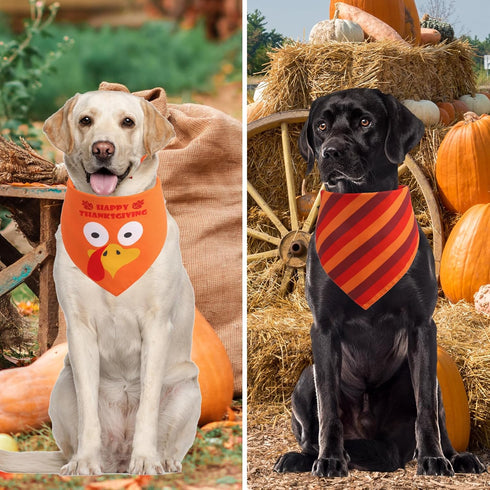 1PCS, Thanksgiving Dog Bandana Large Fall Autumn Triangle Reversible Holiday Scarf for Boy and Girl, Orange Bibs
