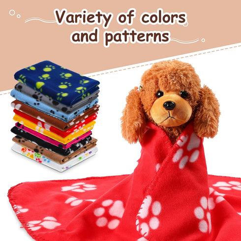 10 Pieces Pet Blankets with Paw Print, Dog Cat Soft Fleece Blankets, Sleep Mat Pad Bed Cover for Kitten Puppy, 24 x 28
