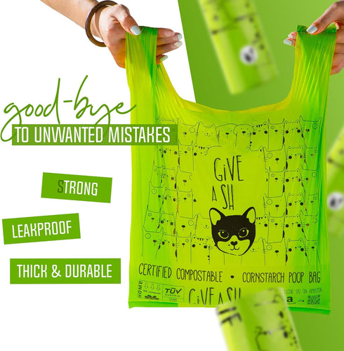 10% T51-800 60 Certified Home Compostable Cat Litter Bags For Poop - to Charity - Cornstarch-Based - For Cleaning Up