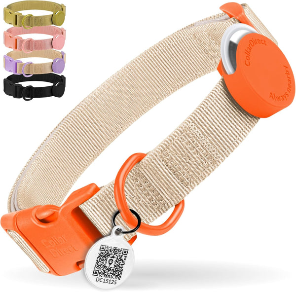 CollarDirect Airtag Nylon Dog Collar - Silicon Holder Designed for Apple Airtag with QR Tags, Personalized Dogs