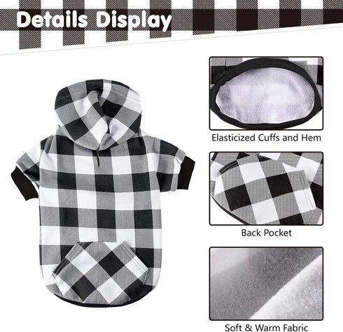 KOOLTAIL Plaid Dog Hoodie - Pet Clothes Sweater with Hat and Pocket for Small Medium Large Dogs, White XL