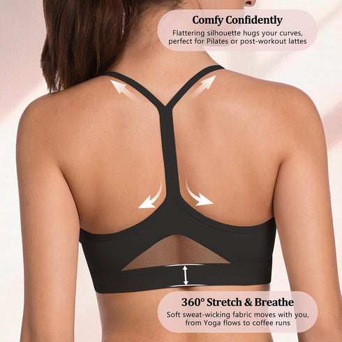 2 Pack Racerback Sports Bras - Padded Yoga Workout Tops with Mesh Panel