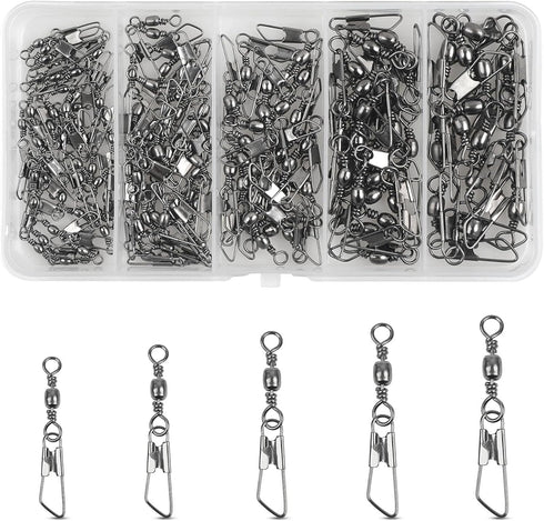 JSHANMEI Fishing Swivels Snaps - High Strength Rolling Barrel Swivels with Safety Snap for Freshwater Saltwater Tackle