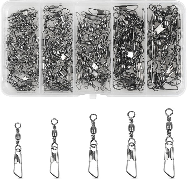 JSHANMEI Fishing Swivels Snaps - High Strength Rolling Barrel Swivels with Safety Snap for Freshwater Saltwater Tackle