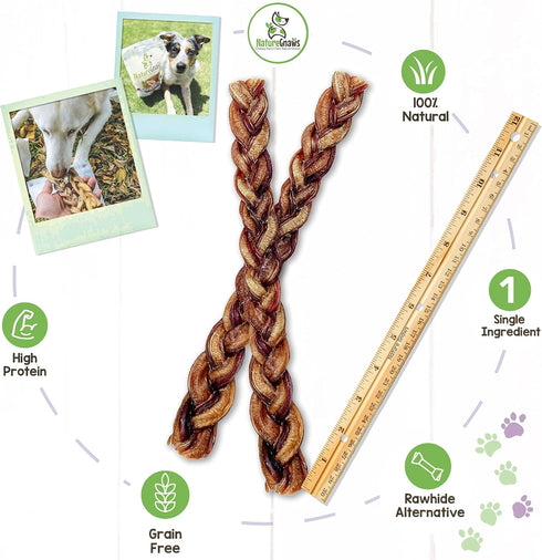 Nature Gnaws Braided Bully Sticks for Dogs, 11-12" (5 Count), Long Lasting for Aggressive Chewers and Large Dogs