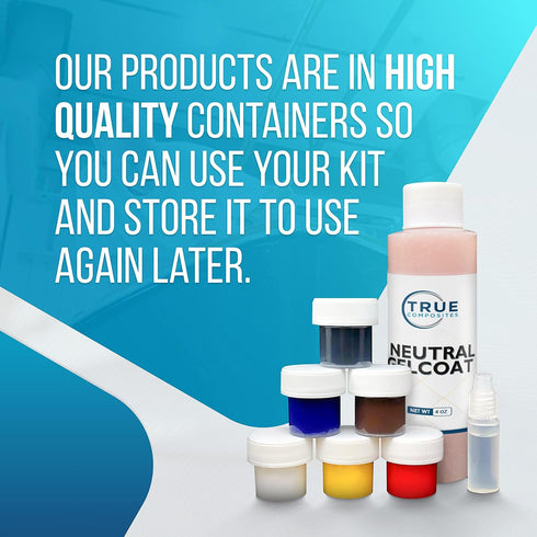 Set 4oz) Gelcoat Repair Kit Marine Fiberglass with Hardener, Coloring Agents & Tools Fix Scratches, Cracks & Chips on