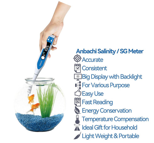Digital Salinity Meter, 3 in 1 Water Tester for Hydroponics, Aquarium, Fish Pond, High Accuracy Pen Type