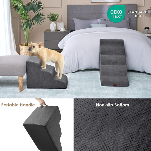 EHEYCIGA 15.7" H Curved Dog Stairs, 3-Step Non-Slip Pet Steps for Couch, Sofa, Chair, Grey, for Small Dogs and Cats