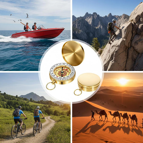 KFHENSOMR Brass Compass for Hiking Large Dial Pocket Compass with Keychain Loop Camping Survival Navigation Tool Ideal