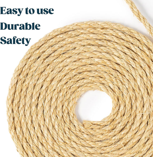 Pelzin Cat Natural Sisal Rope for Scratching Post Tree Replacement, 100ft, 1/4in, Natural