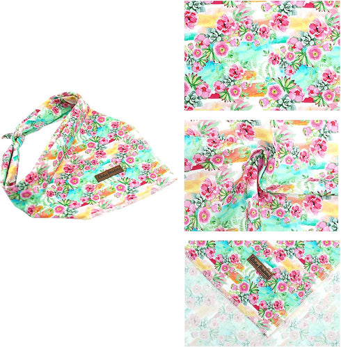 Dog Bandana, 1PC Cute Pink Flowers Print Comfortable Bandanas for Small Medium Large Dogs