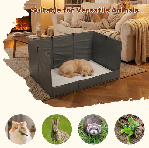 Bhyhok 4-Inch 33.5"23.6"15.9" Foldable Dog Litter Box with High Walls, Waterproof Indoor Dog Potty Tray with Baffle