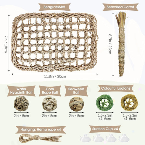 Chinchilla Hamiledyi Rabbit Seagrass Activity Mat Bunny Toy Hanging Rabbit Chew Toys for Teeth Enrichment Toys Seagrass