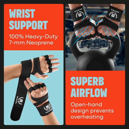 Mava Sports Weight Lifting Gloves with Wrist Support, Work Out Gloves, Gym Gloves - Great for Cross Training, Pull Ups