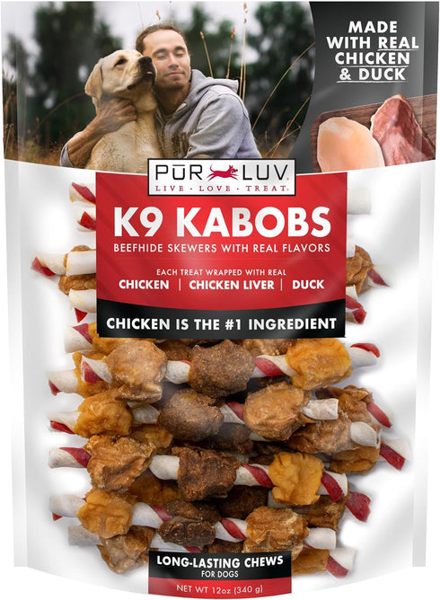 Dog Treats, K9 Kabobs for Dogs Made with Real Chicken and Duck, 12 Ounces, Healthy, High Protein Dog Treat, Long-Lasting