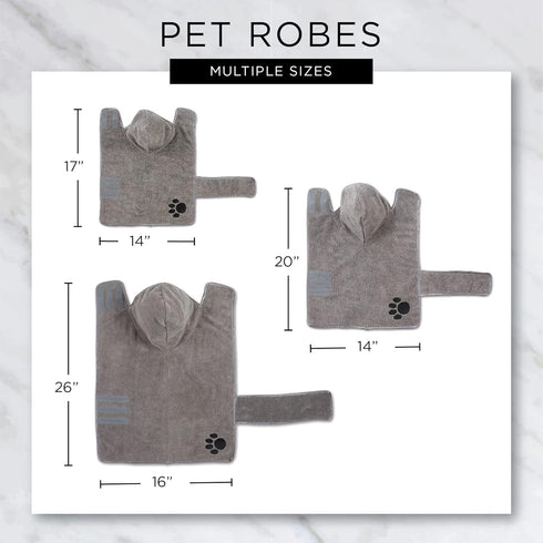 Bone Dry Pet Robe Collection - Embroidered Microfiber Bath Robe for Dogs & Cats, Medium, Gray