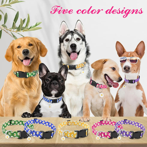 BiPawTi Floral Dog Collars for Large Dogs - Soft Cute Collars with Daisies Charms, Gift for Girls and Boys
