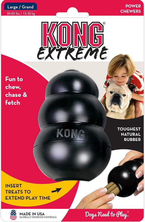 KONG Extreme Fetch & Chew Toy - Durable Natural Rubber for Power Chewers, Treat-Filling Capabilities & Erratic Bounce