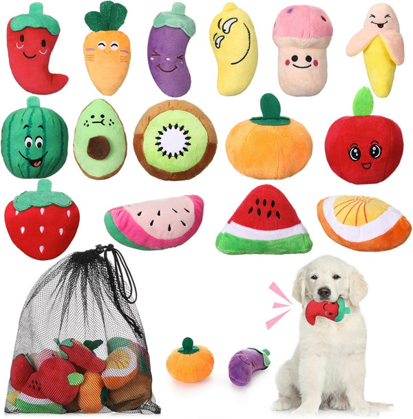 Tasdurian 15 Pack Squeaky Dog Toys with a Carrying Bag Plush Small Dogs
