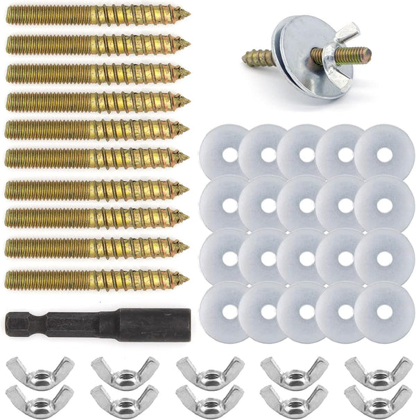 Bird Cage Screws, 20 Washers, 10 Screws, 10 Wing Nuts, Drill Tool Hardware for Bird Playground Perch