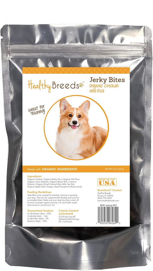 Healthy Breeds Pembroke Welsh Corgi Jerky Bites, Chicken & Rice Recipe, 5 oz