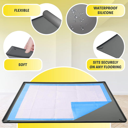 Skywin Pee Pad Holder Tray | 27.5 x 44 Inches | Easy to Clean and Store Pee Pad Holder for Dogs, No Spill