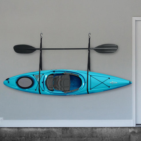 Single Kayak Rack, 55lb Capacity Wall or Ceiling Storage Straps for Surfboards, Paddleboards, Canoe