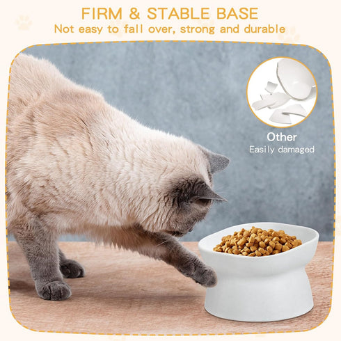 4 Pieces Plastic Tilted Elevated Cat Bowls, White Raised Cat Food & Water Bowls for Flat Faced Cats