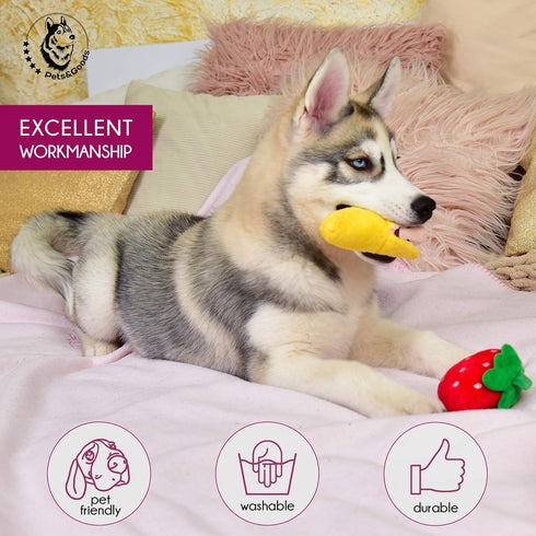 Pets&Goods Plush Squeaky Chew Toys for Small Dogs, 6-Pack Fruit & Vegetable Toy Set