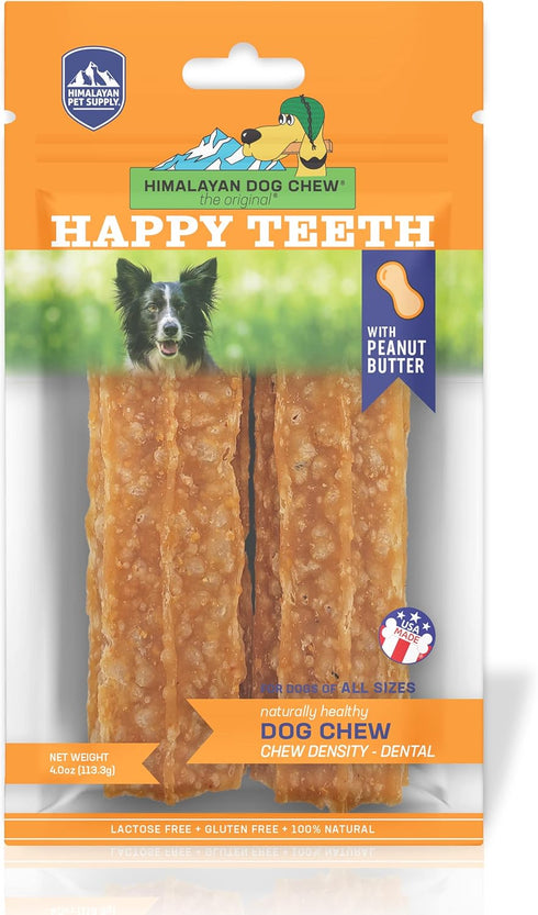 Happy Teeth Natural Cheese Dog Chews, Peanut Butter Flavor, Dental Chew, 2 Chews per Resealable Pouch