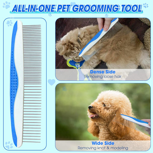 Dog Comb for Tangles and Knots, Cat Comb with Stainless Steel Teeth, Non-Slip Handle for Long Haired Pets (Style 1)