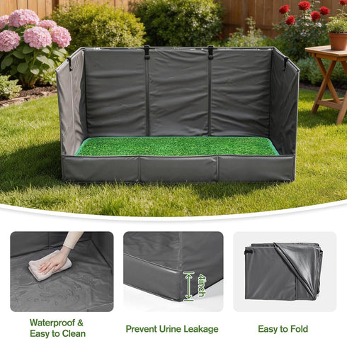 Bhyhok 33.5"23.6"15.9" 4-Inch High Walls Dog Potty Tray with Artificial Grass, Foldable Dog Pee Pad Holder with Baffle